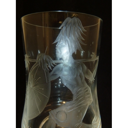 155 - Dennis F Mann for Caithness Glass - The Warrior vase, of waisted cylindrical form engraved with a tr... 