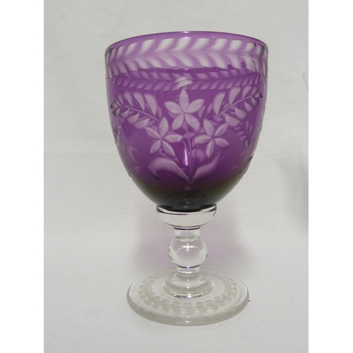 95 - Stourbridge Glass - a group of glasses, comprising a red cased wine glass with English Crest and mot... 