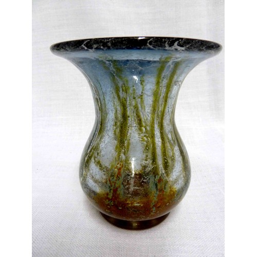 54 - WMF - Ikora glass, a tulip form vase with wide flared upper rim, of graduated blue striped in olive ... 