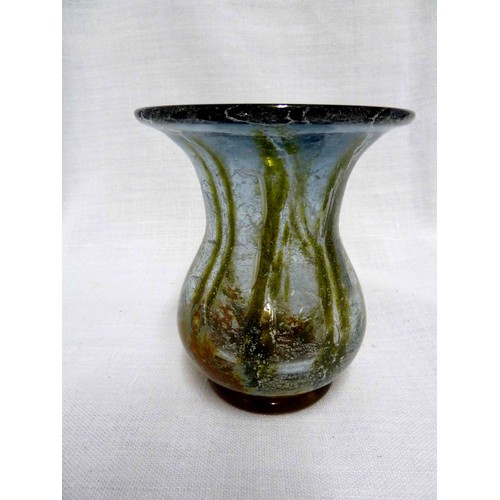 54 - WMF - Ikora glass, a tulip form vase with wide flared upper rim, of graduated blue striped in olive ... 