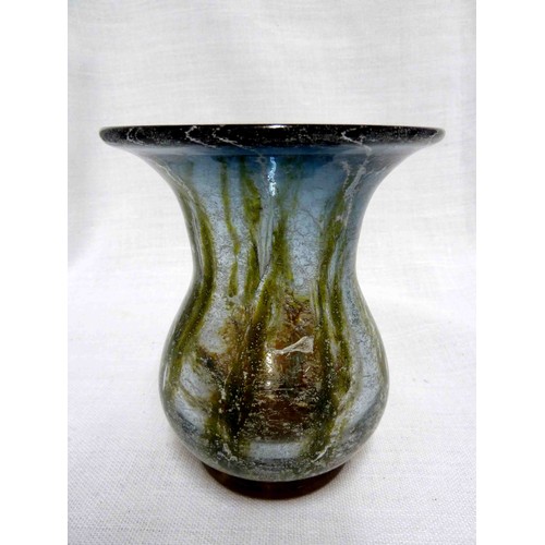 54 - WMF - Ikora glass, a tulip form vase with wide flared upper rim, of graduated blue striped in olive ... 