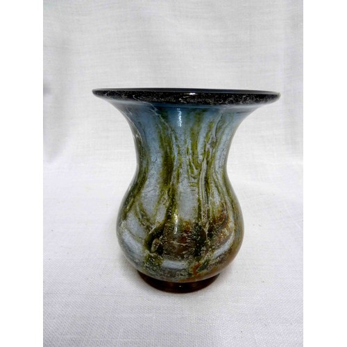 54 - WMF - Ikora glass, a tulip form vase with wide flared upper rim, of graduated blue striped in olive ... 