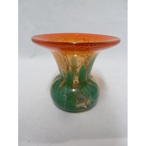 56 - WMF - an Ikora glass vase, of squat trumpet form, the upper flared rim of bright orange red over a l... 