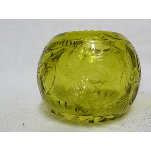 102 - Stevens and Williams - three globe form open salts, comprising cranberry and citron yellow  intaglio... 