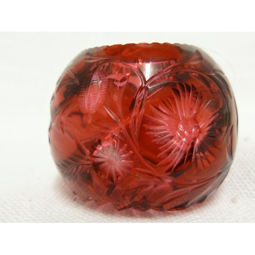 102 - Stevens and Williams - three globe form open salts, comprising cranberry and citron yellow  intaglio... 