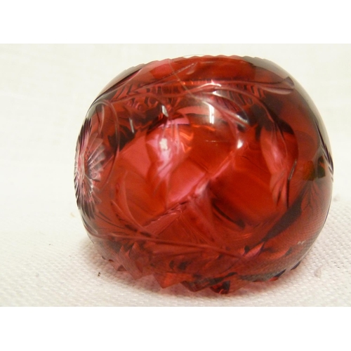 102 - Stevens and Williams - three globe form open salts, comprising cranberry and citron yellow  intaglio... 