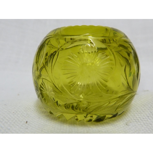 102 - Stevens and Williams - three globe form open salts, comprising cranberry and citron yellow  intaglio... 