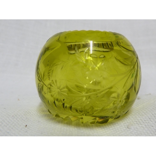 102 - Stevens and Williams - three globe form open salts, comprising cranberry and citron yellow  intaglio... 