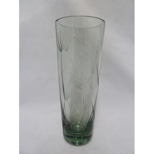 150 - Geoffrey Baxter for Whitefriars- a sea green cylindrical glass vase cut with Cow Parsley design, No ... 