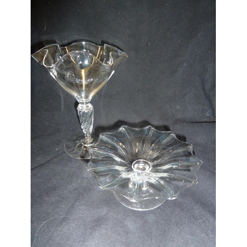 139 - James Powell and Sons, Whitefriars Ltd - two flint glass tazza: one low of convulvulous flower form;... 