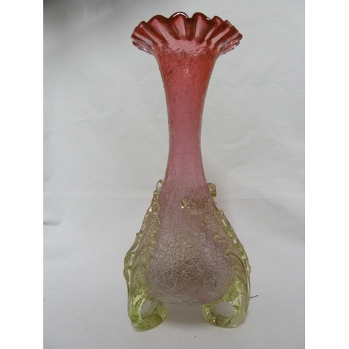 117 - English Glass - A Victorian crackle glass vase, of bottle form with frilled upper rim, graduated fro... 