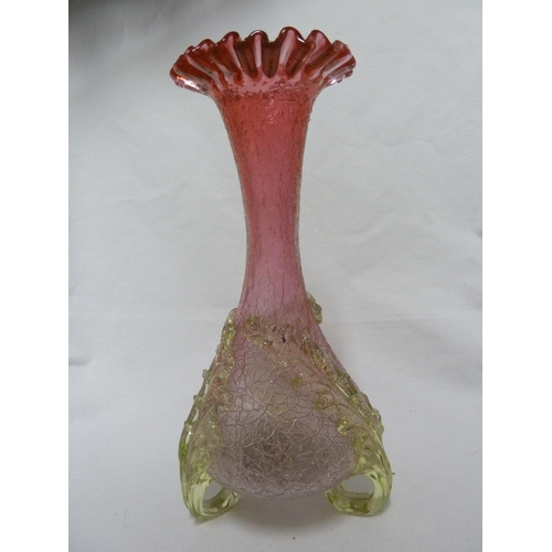 117 - English Glass - A Victorian crackle glass vase, of bottle form with frilled upper rim, graduated fro... 