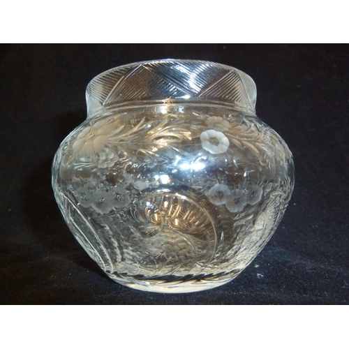 100 - Stevens & Williams - a rock crystal posy vase of squat globular form decorated with an intaglio and ... 