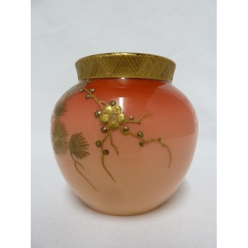 106 - Thomas Webb - a peach blow glass vase, gilded and silvered with prunus blossom and pine needles, a b... 