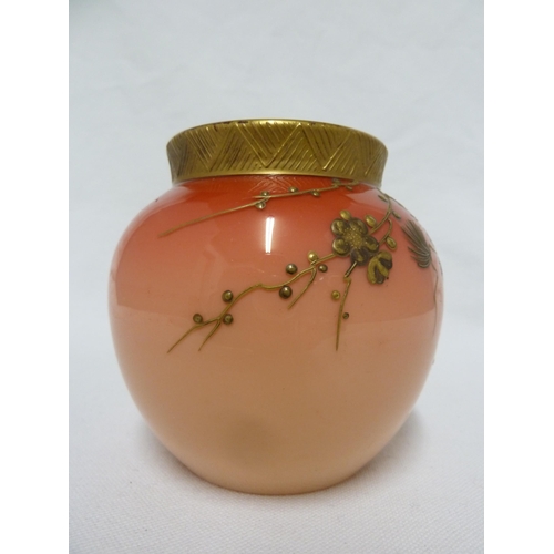 106 - Thomas Webb - a peach blow glass vase, gilded and silvered with prunus blossom and pine needles, a b... 