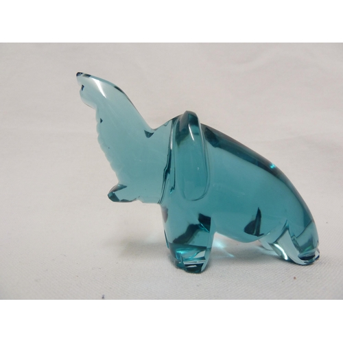 72 - Moser - a glass elephant figure, in the rare earth colour- beryl, blue/green colour, 12cm max