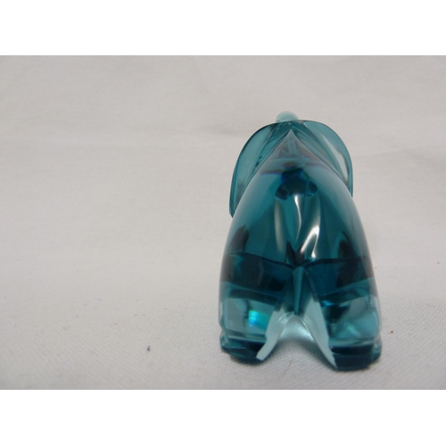 72 - Moser - a glass elephant figure, in the rare earth colour- beryl, blue/green colour, 12cm max