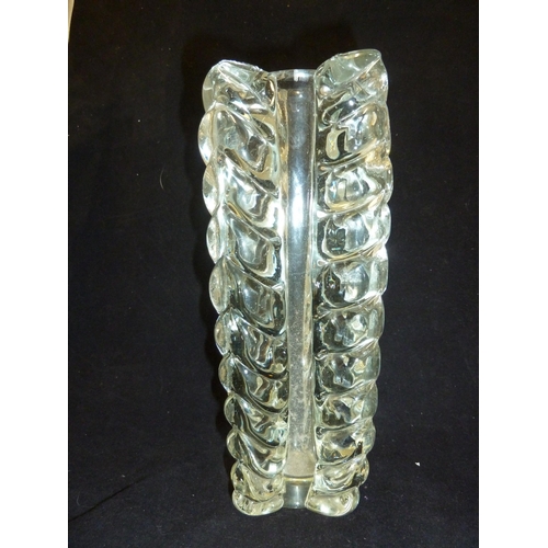 181 - Barovier - a glass cylinder vase, with hot worked ripple columns, colourless glass, 25.5cm max