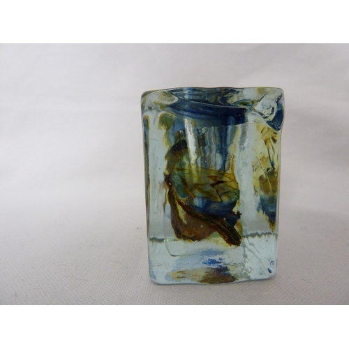 167 - Isle of Wight - a group of glass wares, comprising: a ribbons cylinder vase; a blue aurene square ca... 