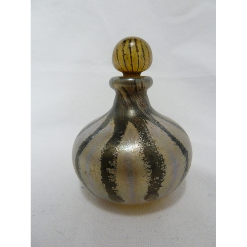 168 - Peter Layton - a glass perfume bottle and stopper of silver and black stripes, the body of onion for... 