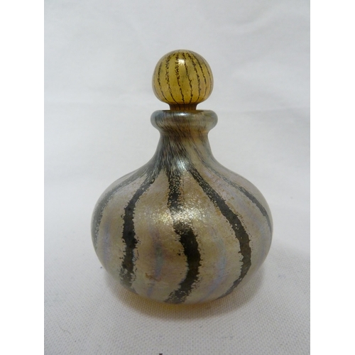 168 - Peter Layton - a glass perfume bottle and stopper of silver and black stripes, the body of onion for... 