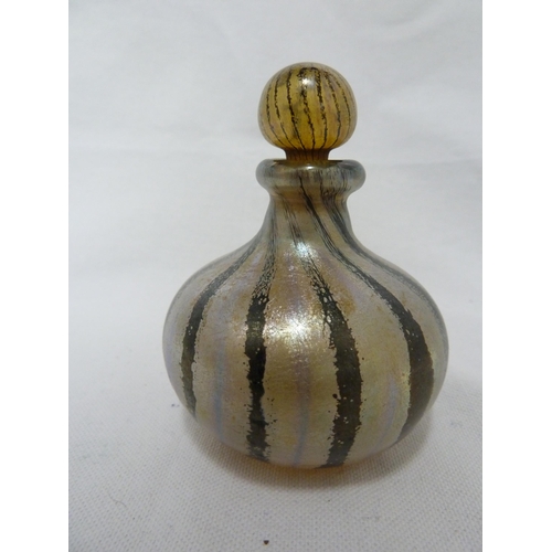 168 - Peter Layton - a glass perfume bottle and stopper of silver and black stripes, the body of onion for... 