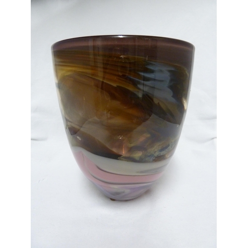 162 - Anthony Stern (B.1944); a Seascape glass vase, decorated in shades of brown, pale coffee, white and ... 