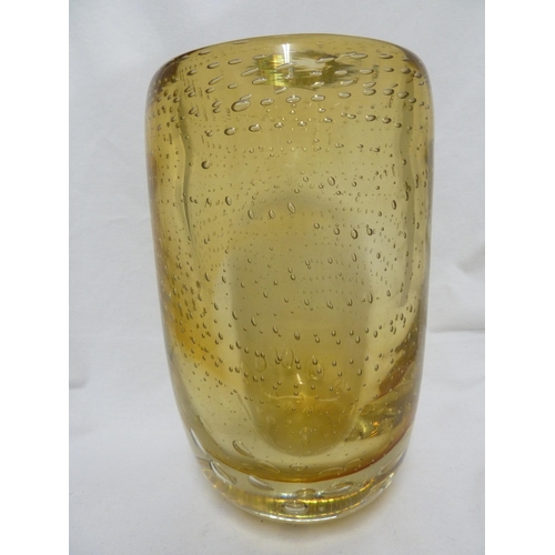 146 - English Glass - a large yellow cased bubble vase, the controlled lines of bubbles over larger random... 