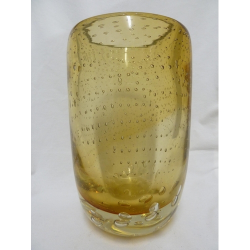 146 - English Glass - a large yellow cased bubble vase, the controlled lines of bubbles over larger random... 