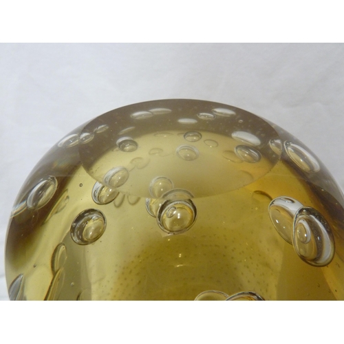 146 - English Glass - a large yellow cased bubble vase, the controlled lines of bubbles over larger random... 