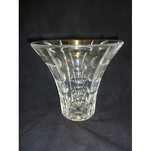 137 - Whitefriars - a cut glass trumpet form vase, cut with lenses and checked panels, unmarked, 20cm high