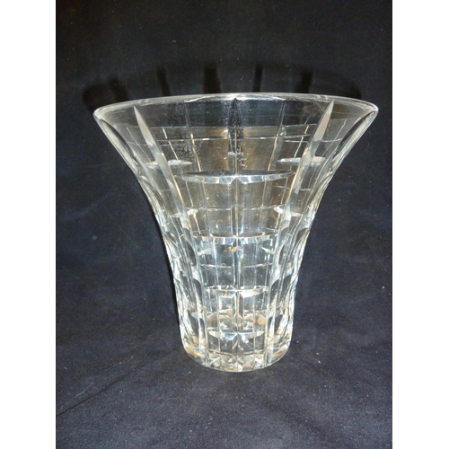 137 - Whitefriars - a cut glass trumpet form vase, cut with lenses and checked panels, unmarked, 20cm high