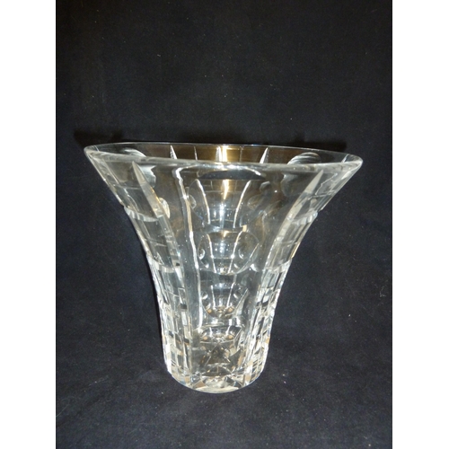 137 - Whitefriars - a cut glass trumpet form vase, cut with lenses and checked panels, unmarked, 20cm high