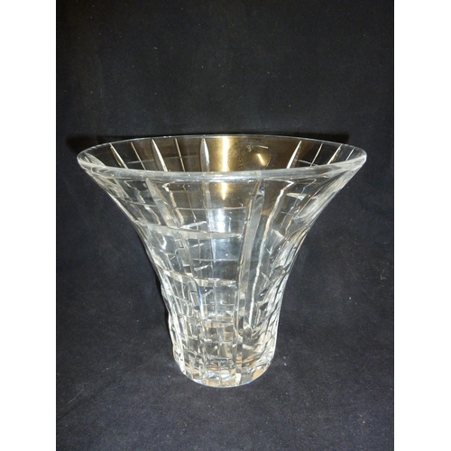 137 - Whitefriars - a cut glass trumpet form vase, cut with lenses and checked panels, unmarked, 20cm high