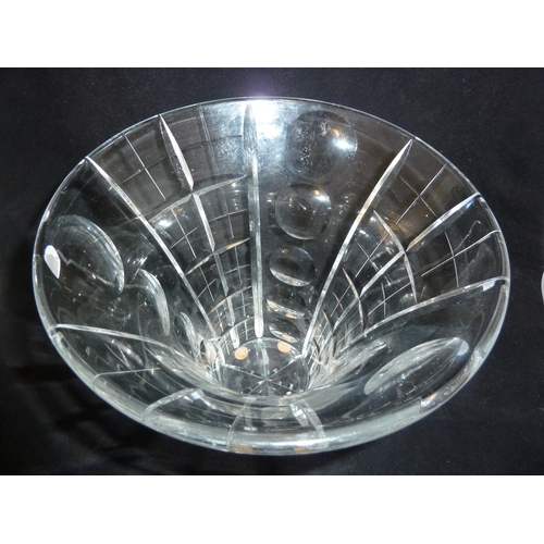 137 - Whitefriars - a cut glass trumpet form vase, cut with lenses and checked panels, unmarked, 20cm high