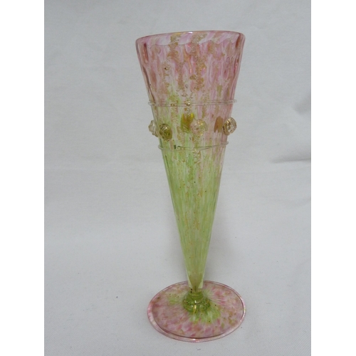 183 - Salviati - four champagne flutes, of conical form on circular bases, the body of rose pink graduatin... 