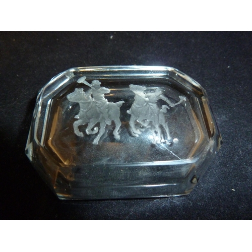 21 - Heinrich Hoffman - intaglio moulded glass small dishes, footballers and polo players; another simila... 