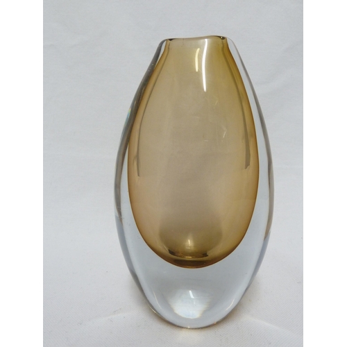 199 - Gunnar Nylund for Strömbergshyttan - a 3894 pebble vase, smoked amber cased in colourless glass, fla... 