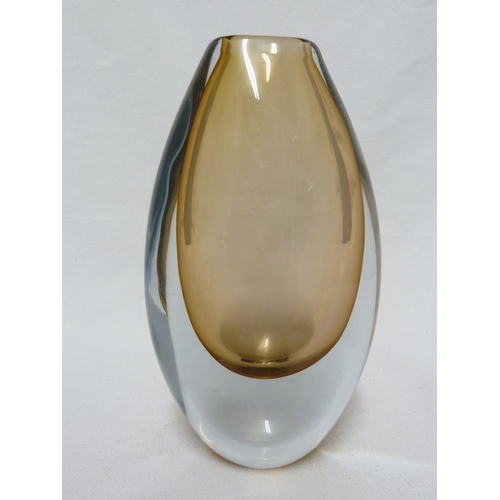 199 - Gunnar Nylund for Strömbergshyttan - a 3894 pebble vase, smoked amber cased in colourless glass, fla... 