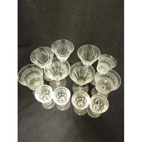 107 - Webb Corbett - five conical cocktail wine glasses of colourless glass, cut with a band of X cuts ove... 