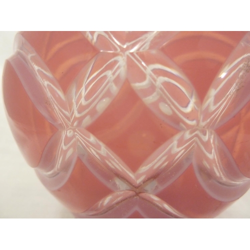 43 - Russian Glass - a gorge de pigeon pink overlay glass vase, the iridescent pink cut through to colour... 