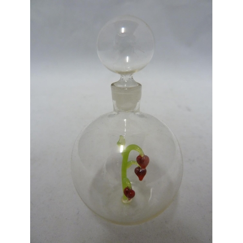 16 - Austrian Glass - two lampwork perfume bottles, the colourless globular soap bubble glass bottles enc... 