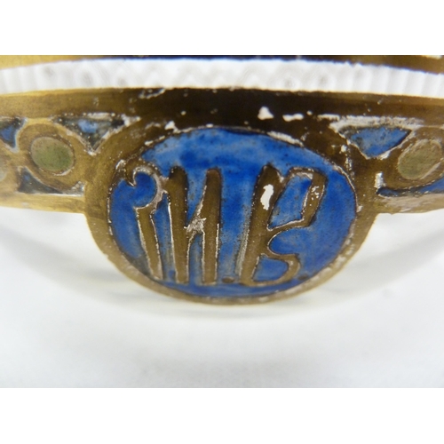 40 - Russian Glass - an enamel finger bowl and stand, enamelled and gilded with a dentil frieze over a gr... 