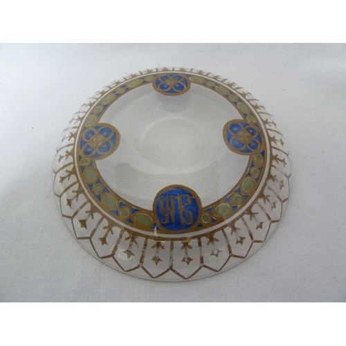 40 - Russian Glass - an enamel finger bowl and stand, enamelled and gilded with a dentil frieze over a gr... 