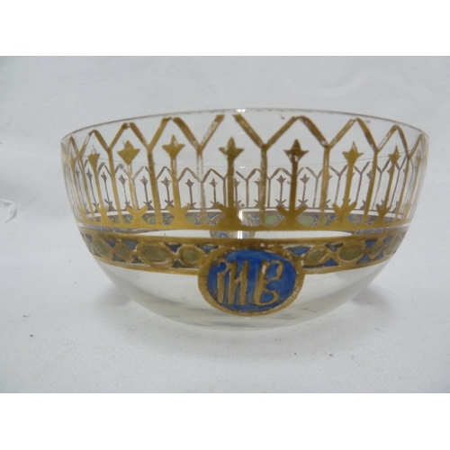 40 - Russian Glass - an enamel finger bowl and stand, enamelled and gilded with a dentil frieze over a gr... 