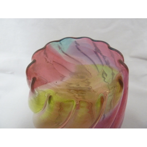 103 - Stevens and Williams - a Rainbow glass jug, of ovoid wrythen moulded body with applied colourless fl... 