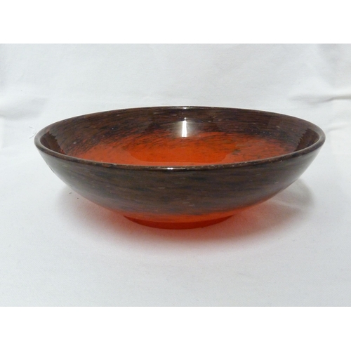 153 - Monart - a red and black glass bowl, circular on small foot, 22cm diam