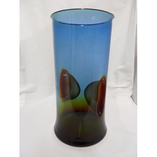 234 - Pavel Hlava - a hedgehog vase, the cylindrical shape with inverted 'spikes', the glass of dark rainb... 