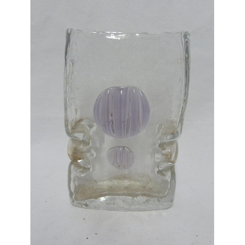 233 - Pavel Hlava - a purple spot vase, the body of textured colourless glass and of rectangular section, ... 