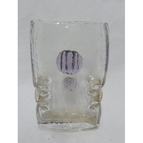 233 - Pavel Hlava - a purple spot vase, the body of textured colourless glass and of rectangular section, ... 